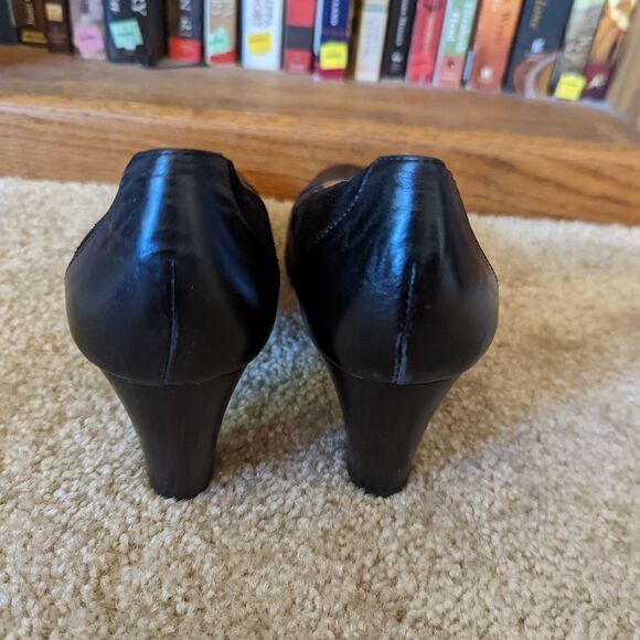 michael toschi black suede and patent leather chunky heel shoes sz 39 euc - Picture 2 of 7